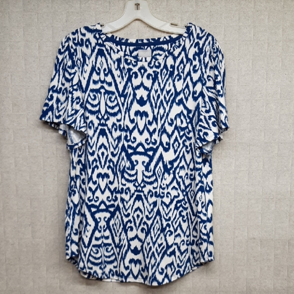 Chico's Royal Blue and White Ikat Print Top